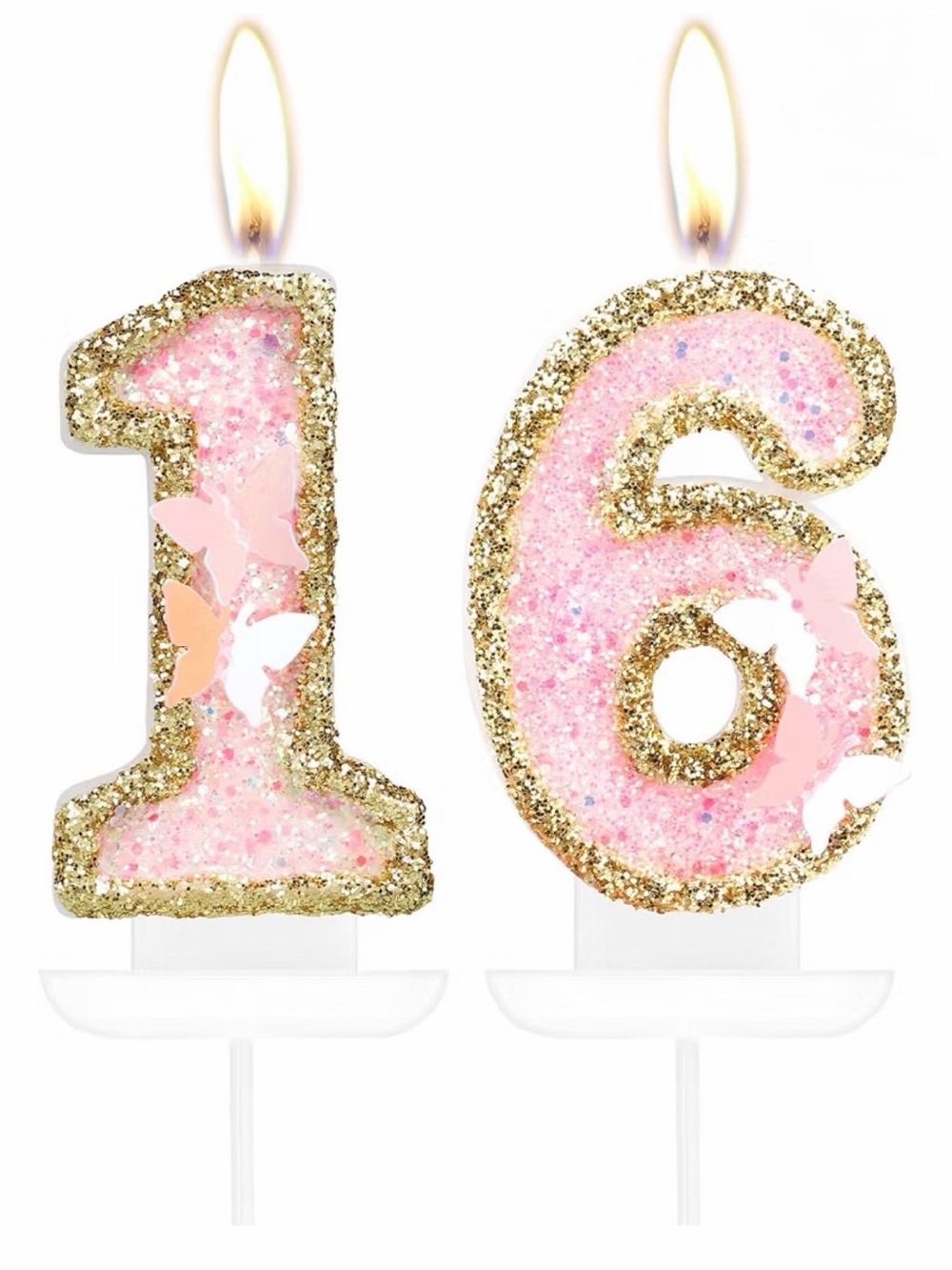 Pink & Gold Glitter "16" Number Candles - Sweet Sixteen Party Candles